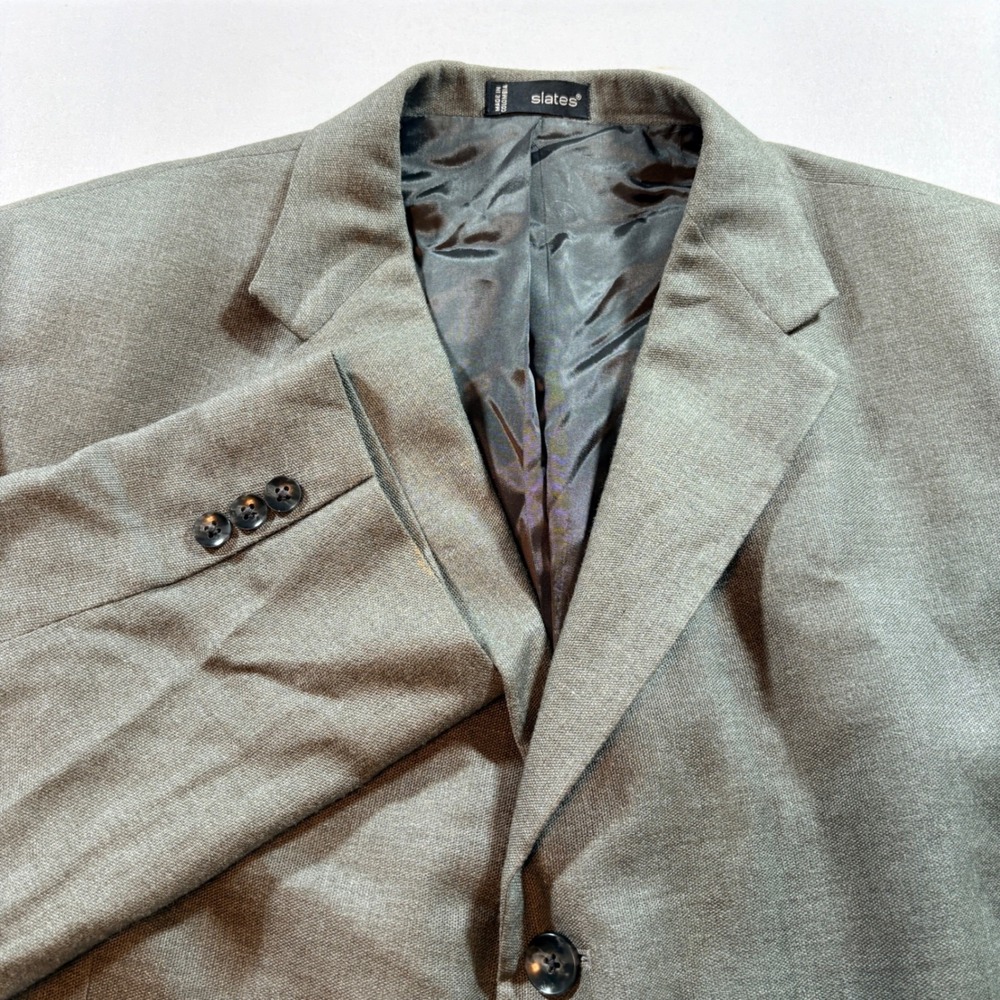 Slates Sport Coat Mens 48R Gray Silk Wool Blend 3 Button Blazer Jacket